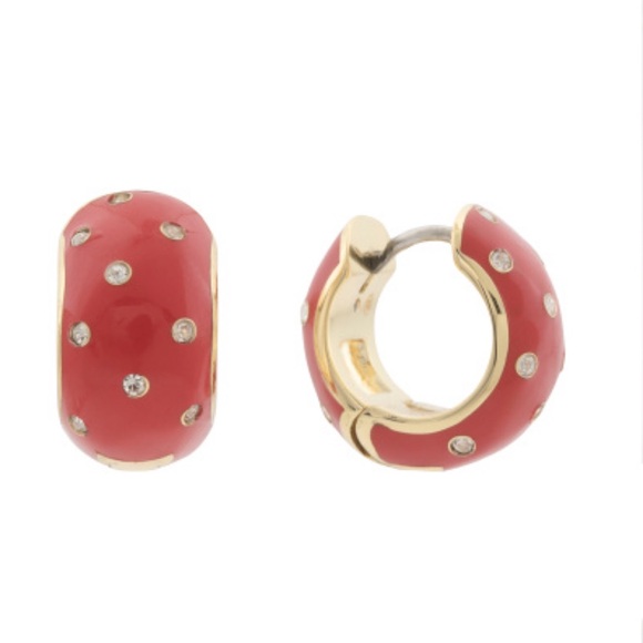 GORJANA Noel Red Shimmer Huggie Earrings 18k Gold Plated Cubic Zirconia - Picture 9 of 12